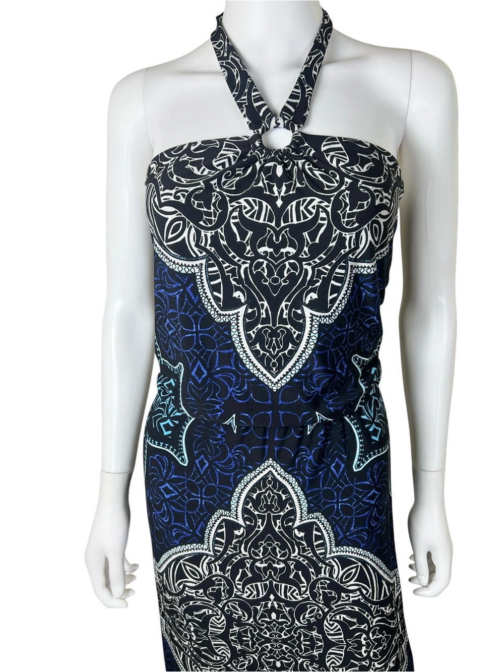 White House Black Market Bohemian Damask Halter Maxi Dress Size Small - Picture 3 of 12
